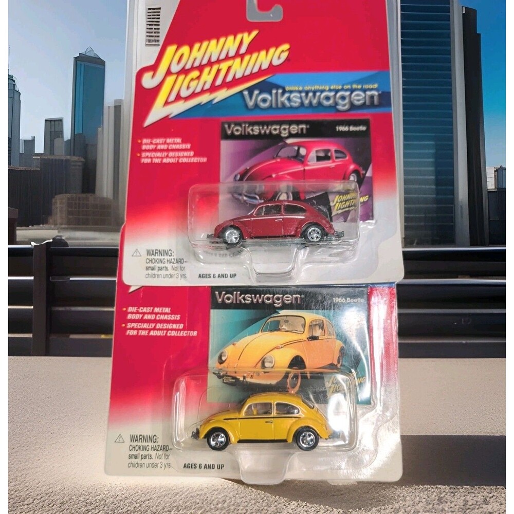 Johnny Lightning 1966 '66 Volkswagen Beetle White Lightning LOT OF 2 Yellow Red
